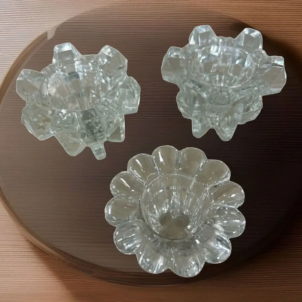 Vintage Heavy Clear Glass Candle Holders Set of 3 – Germany – Taper Stick Style